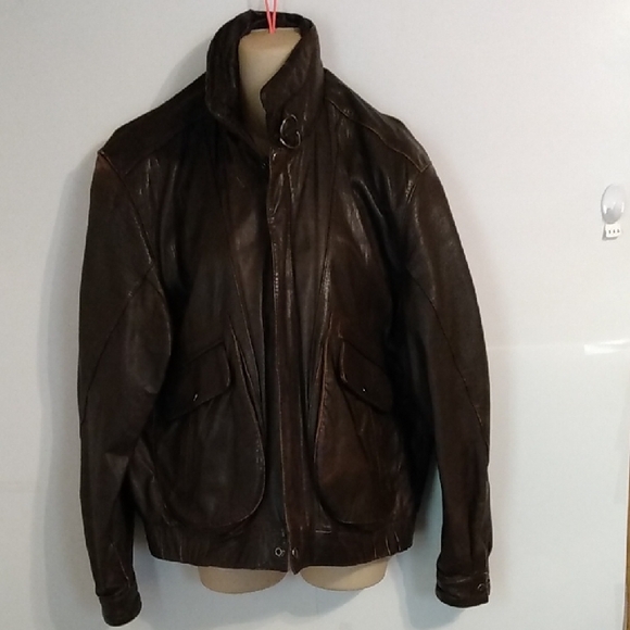 Vtg Bomber Leather Jacket Hill And archer 44 Dark Brown
